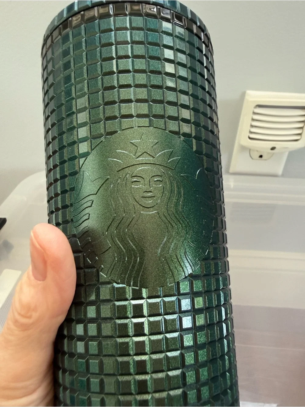 Starbucks Mint Green and Iridescent Dark Green Studded Cold Cup Duo